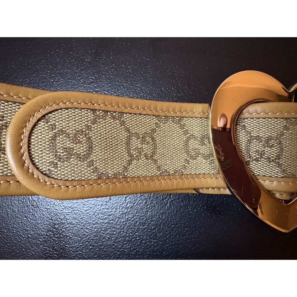 GUCCI Heart Belt Lovely Heart Buckle locking Leather GG Canvas Brown 90/36 - Picture 6 of 9